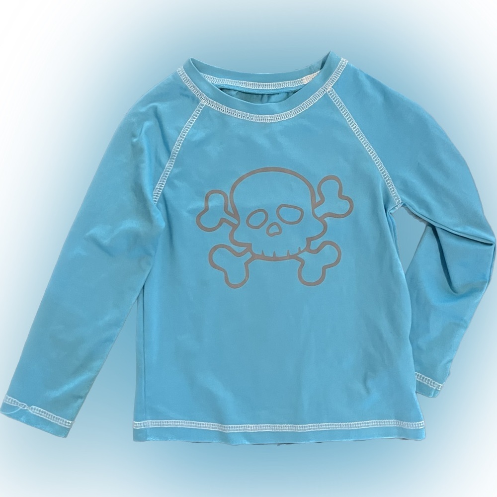 Mish boys rash guard size 2 aqua with skull